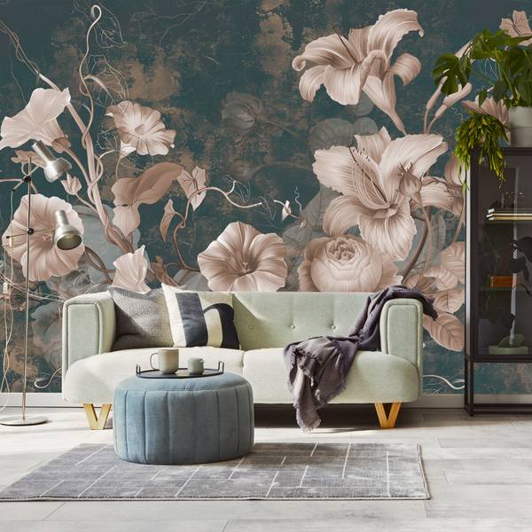 Papier Peint FLEURS Feuilles Style Rétro 405 x 270 x 270 cm