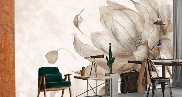 Vlies-Fotobehang NATUURLIJKE Bloem Plant beige - bruin - grijs - vlies - 315 x 210 x 210 cm