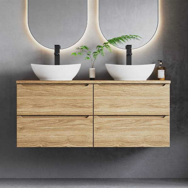 Doppelwaschtisch Viggo Braun - Holzwerkstoff - 121 x 53 x 47 cm