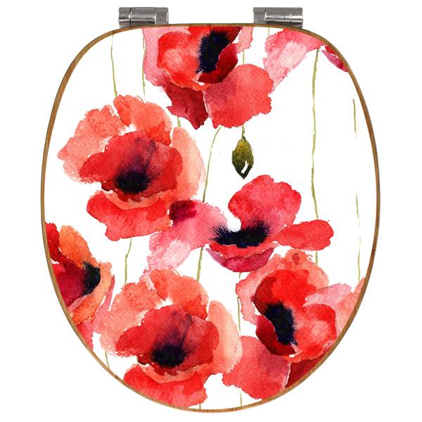WC-Sitz mit Absenkautomatik Mohn Aquarel Rot - Bambus - Holzwerkstoff - 38 x 5 x 49 cm