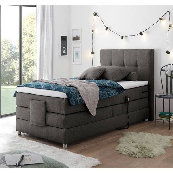 Boxspringbett MANAUS-09-1 Grau - Webstoff - 130 x 112 x 208 cm