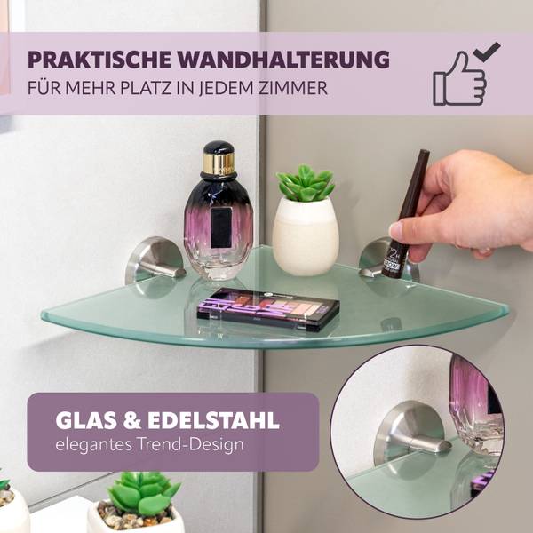 Glaseckablage Piazza inkl. Klebe Set Silber - Metall - 35 x 6 x 25 cm