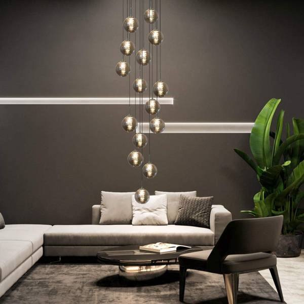 Suspension Energie 15 ampoules Gris - Verre - 41 x 320 x 41 cm