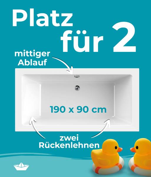 Badewanne ModernSquare2 3-teilig Träger Weiß - Kunststoff - 90 x 51 x 190 cm