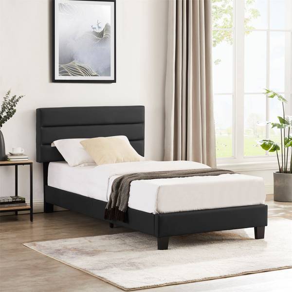 Lit LED Simple Evan 90x190 Cm, Avec Sommier, Revêtement En Synthétique Lit LED Simple Evan 90x190 Cm, Avec Sommier, Revêtement En Synthétique