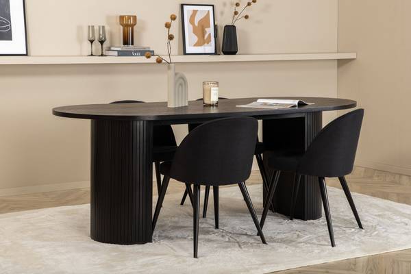 Essgruppe Bianca + Velvet (5-teilig) Schwarz - Samt - 200 x 75 x 90 cm