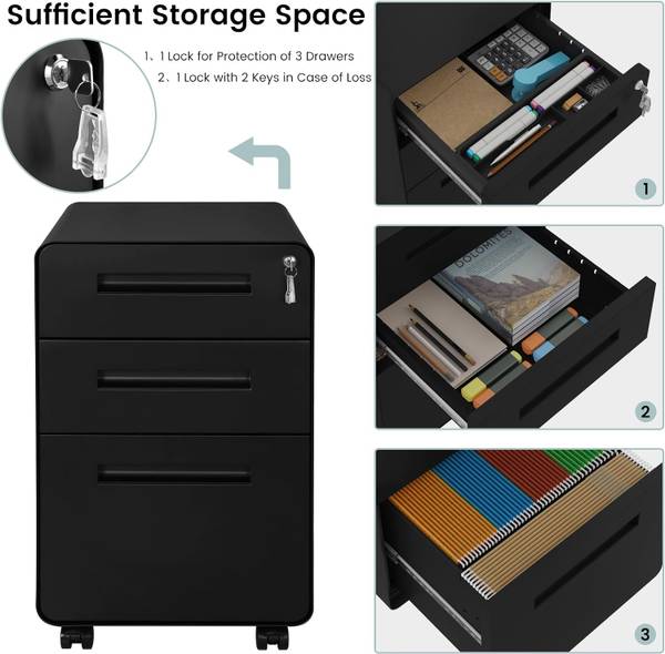 Aktenschrank Hanna Schwarz - Metall - 40 x 58 x 51 cm