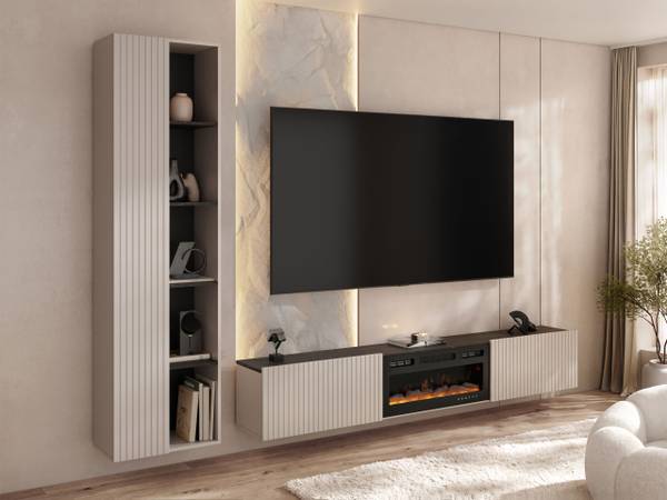 Wohnwand Helotis Beige - Holzwerkstoff - 284 x 200 x 30 cm