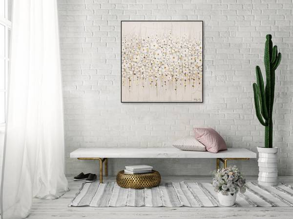 Acrylbild Handgemalt Blüten Oz Schwarz - Baumwollstoff - 80 x 80 x 4 cm