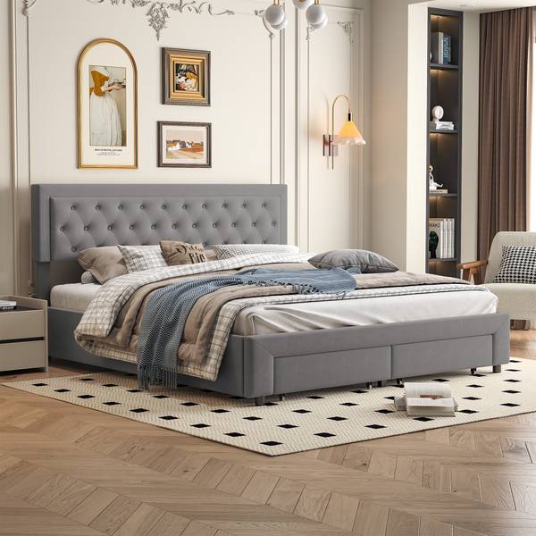 Polsterbett MKAOY9 Grau - Metall - Massivholz - 181 x 103 x 203 cm
