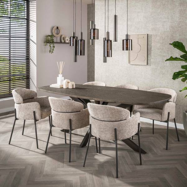 Eetkamerstoel Curva bruin - textiel - 62 x 80 x 61 cm