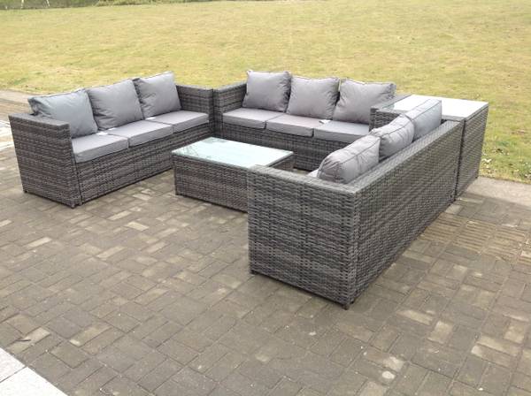Lounge Rattan Gartensofa L(6er-Set) Grau - Webstoff - Polyresin
