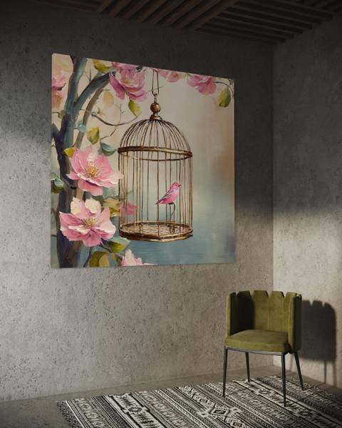 Wandbild vogel im käfig shabby chic 60 x 60 cm