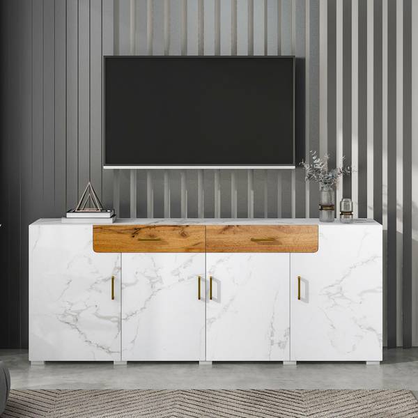 Sideboard Emma Weiß - Holzwerkstoff - Metall - 208 x 80 x 39 cm