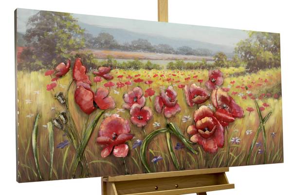 Metallbild Blüten Jec Grün - Rot - Metall - 120 x 60 x 6 cm