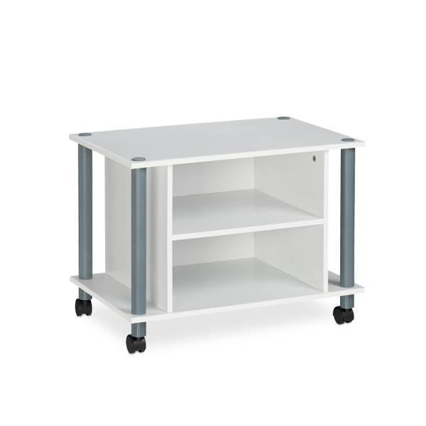 TV Tisch mit Rollen und 2 Fächern Grau - Weiß