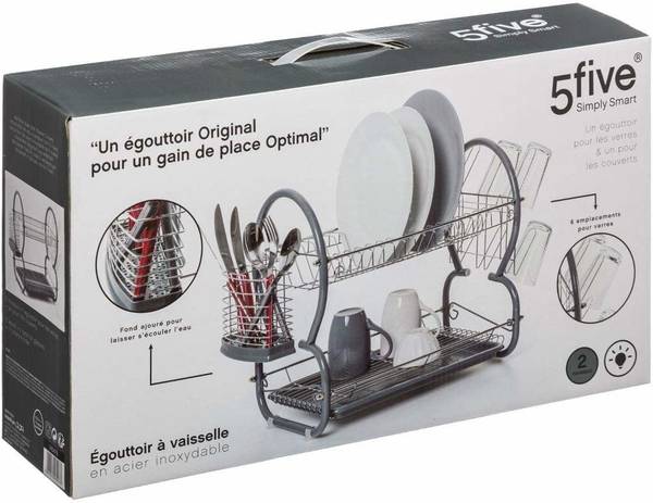 2-stufiger Abtropfständer mit Tablett Grau - Metall - 25 x 38 x 55 cm