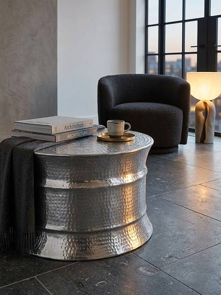Couchtisch ENNS mit Ringprofil Silber - Aluminium - 62 x 41 x 62 cm