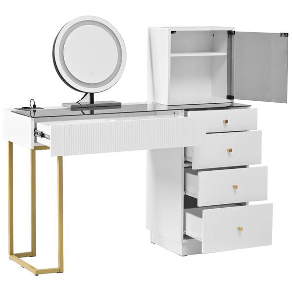 Kaptafel met spiegel GlassGLOW wit - plaatmateriaal op houtbasis - 40 x 120 x 120 cm