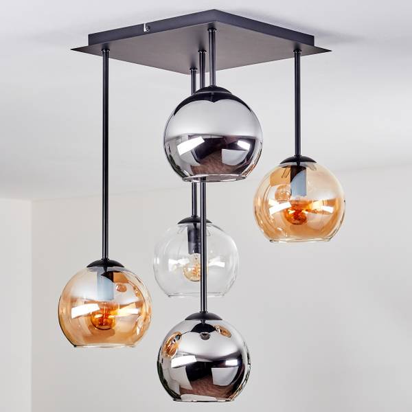 Deckenleuchte Cesaro Grau - Orange - Silber - Aluminium - Klarglas - 26 x 44 x 26 cm