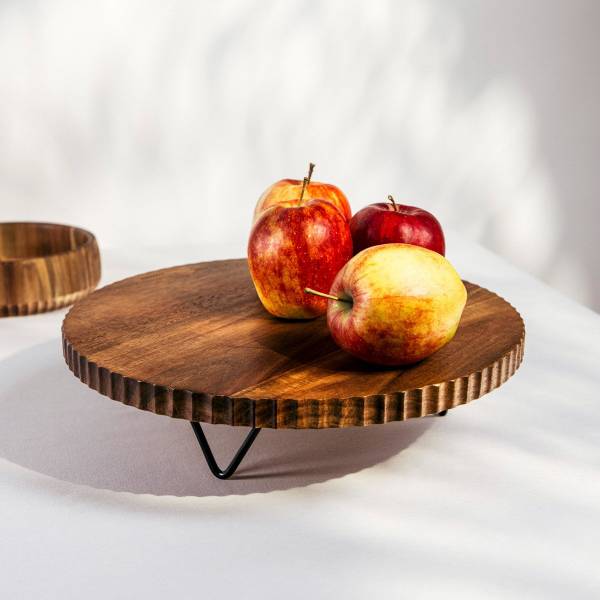 Servierplatte RILLET Beige - Metall - Massivholz - 34 x 9 x 34 cm