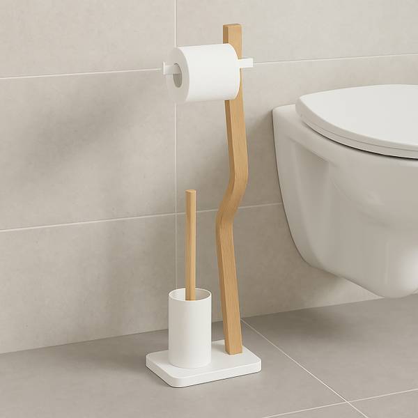 Toiletbutler hout en metaal lichtbruin - wit