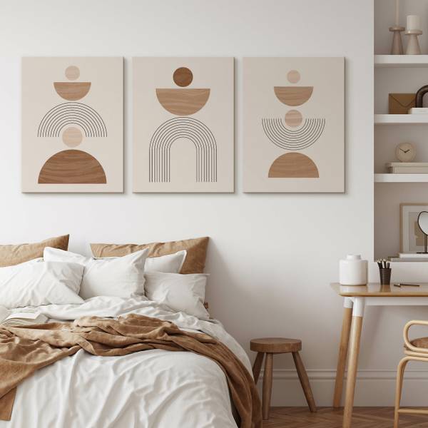 Leinwandbilder BOHO Abstraktion 3-er Set Beige - Braun - Weiß - Leinen - 90 x 40 x 40 cm