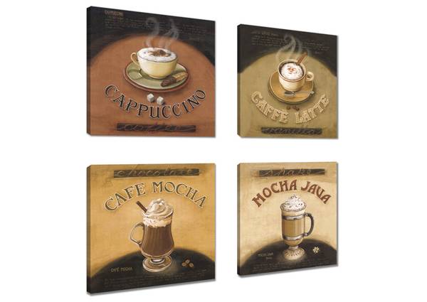 Leinwandbild 4-Tlg.  Kaffee Textil - 20 x 60 x 2 cm