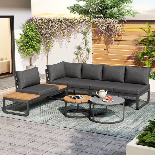 Trend Line Columbia Sitzgruppe 5-teilig - Graues Gartensofa Mit Eckfunktion & Glasplatte
