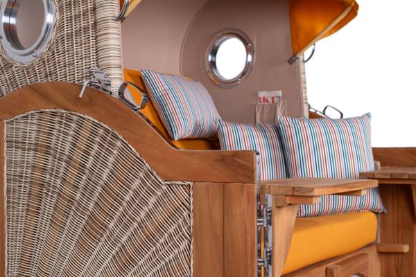 Strandkorb Düne Grande 2,5 Sitzer Gelb - Polyester - Teakholz - 142 x 170 x 95 cm