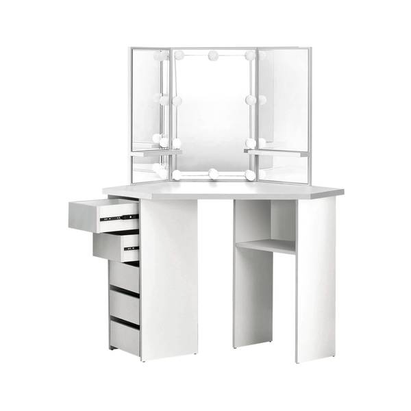 Coiffeuse 110x141,5x54 cm blanc Blanc - Bois manufacturé - Métal - Matière plastique - 54 x 142 x 110 cm