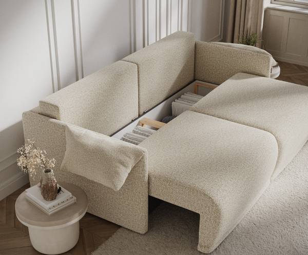 Schlafsofa mit Ecksofa Funktion Nappa Beige