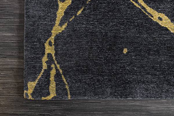 Teppich MARBLE Schwarz - Gold - Flachgewebe - Polyester - Wolle - Marmor - 240 x 1 x 160 cm