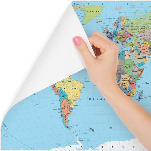 Vlies-Fotobehang Fysieke Wereldkaart 315 x 210 x 210 cm