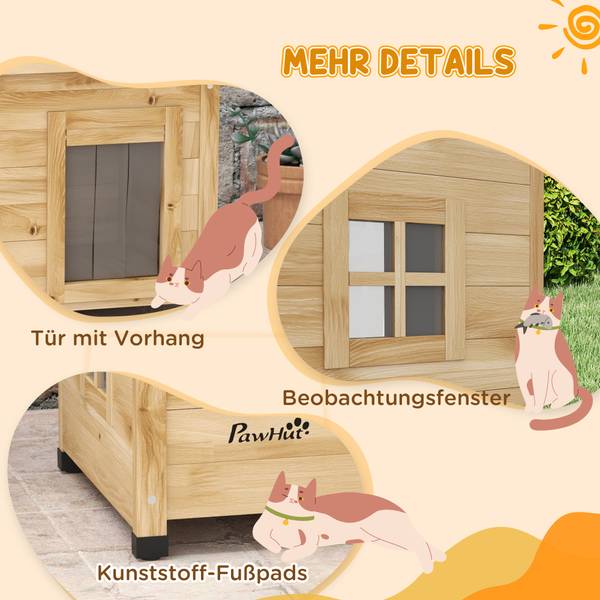 Katzenhaus 784V00YL Gelb - Massivholz - 57 x 43 x 45 cm