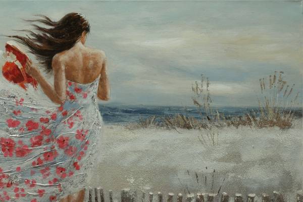 Tableau peint à la main Rivage Elena Marron - Blanc - Coton - 100 x 70 x 4 cm