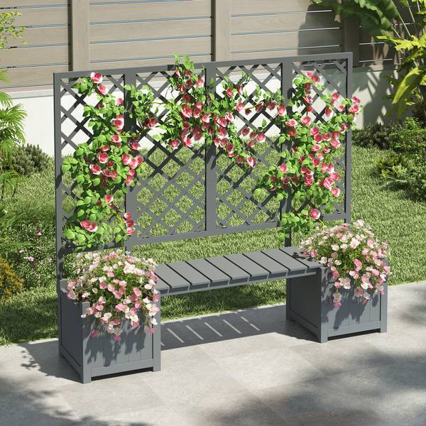Spalier Emilia mit Blumenkasten Grau - Massivholz - 169 x 145 x 42 cm