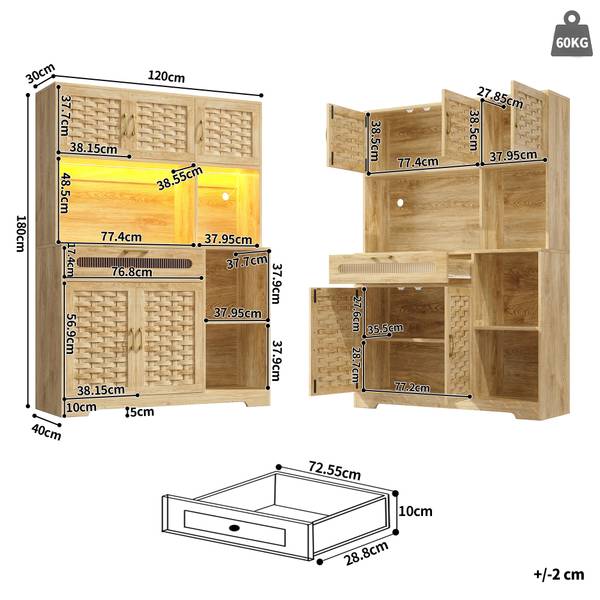 Küchenschrank Thetis Ⅰ Braun - Holzwerkstoff - Metall - 40 x 180 x 120 cm