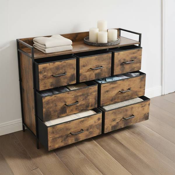 Ladekast met 7 stoffen lades zwart - bruin - ijzer - 85 x 98 x 29 cm