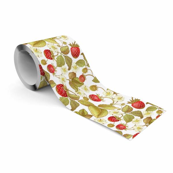 Behangrand AARDBEIEN Bladeren Bloemen groen - rood - wit - vlies - 10 x 300 x 300 cm