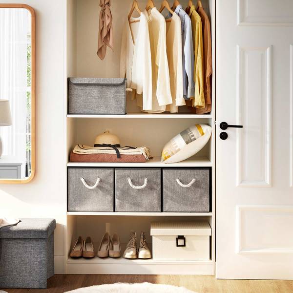 3er-Set Aufbewahrungsbox Faltbox Grau - Textil - 30 x 30 x 30 cm