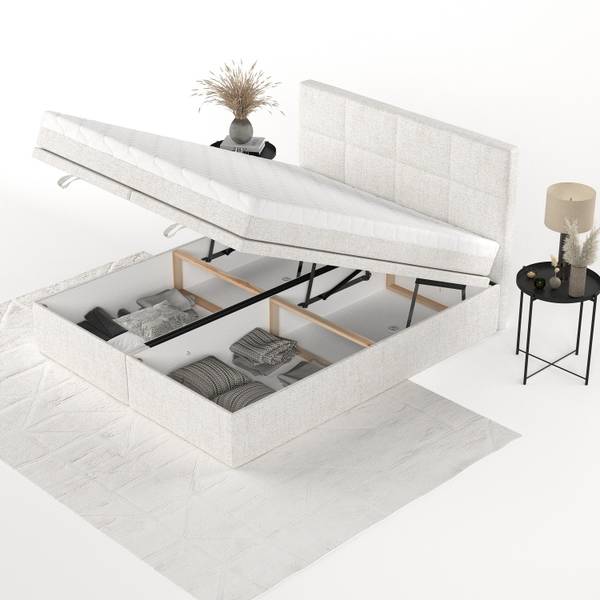 Boxspringbett TESSA mit Stauraum Neve Creme - Liegefläche Breite: 160 cm