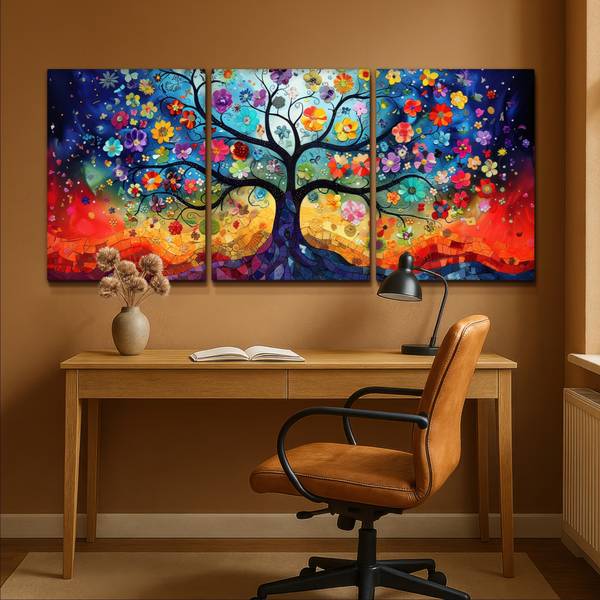 LEINWANDBILD Blumen Baum 3er Set 180 x 80 cm