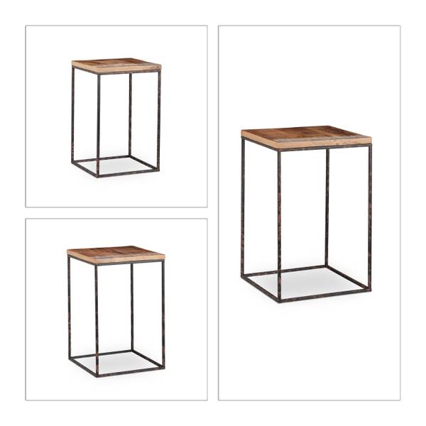 Beistelltisch 3er Set Mangoholz Schwarz - Braun - Eisen - 36 x 56 x 36 cm