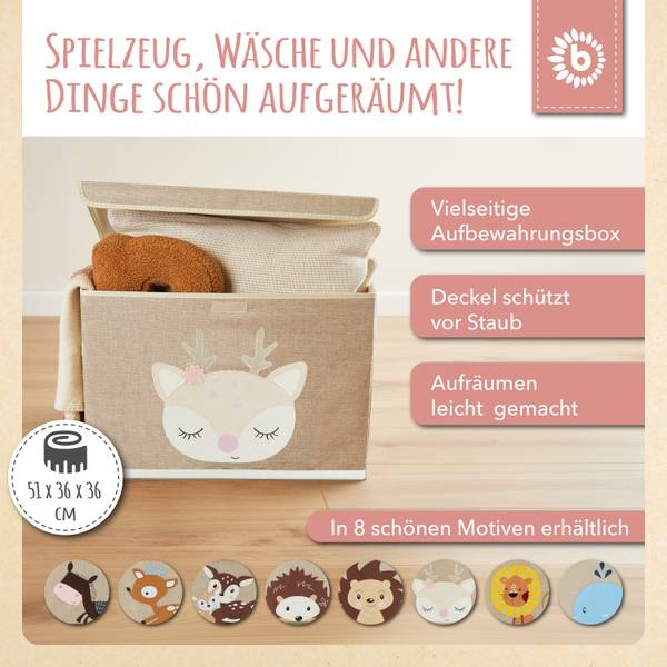 Aufbewahrungsbox mit Deckel Reh Ella Beige - Textil - 36 x 51 x 36 cm