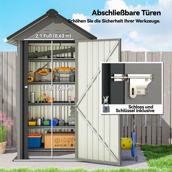 Gartengerätehaus 84H-639V00LG Grau - Stahl - 121 x 192 x 122 cm