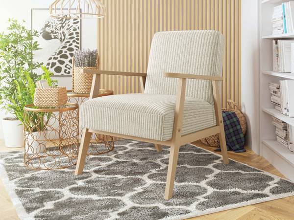 Sessel Retro Cord Cremeweiß