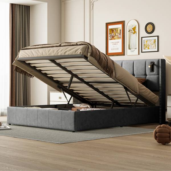 Polsterbett YCC01 Grau - Metall - Massivholz - 169 x 107 x 205 cm