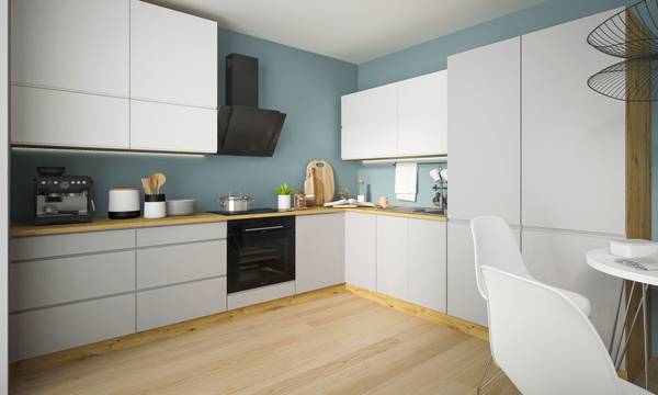Küchenzeile AVELLINO M8 Teilauszug Grau - Weiß - Holzwerkstoff - 290 x 243 x 305 cm