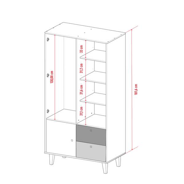 2-türiger Kleiderschrank CONCEPT Schwarz - Dunkelgrau - Hellgrau - Weiß